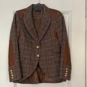 Love Token Brown Checkered Blazer with Leather Details